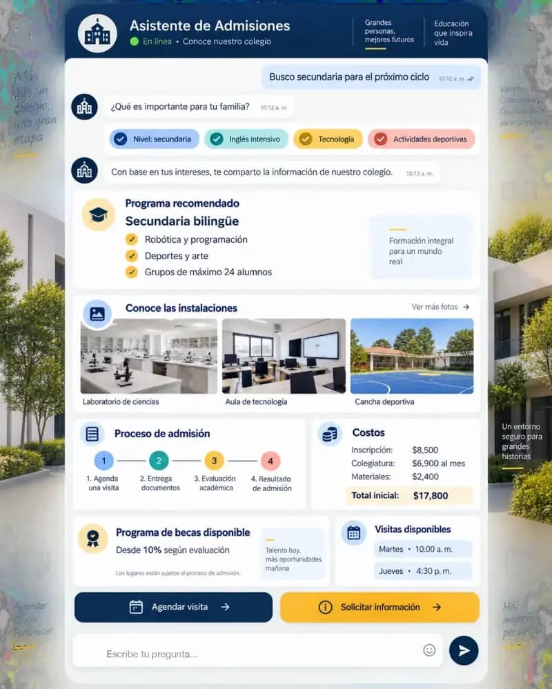 Asistente de IA para colegio y admisiones escolares