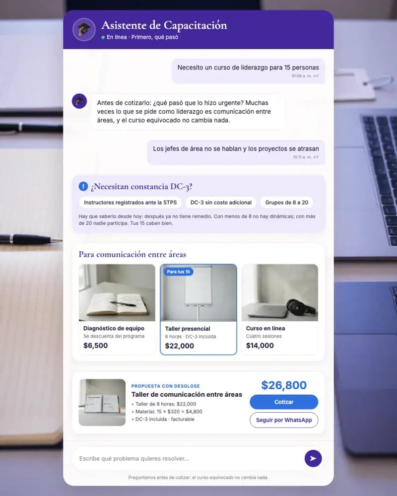 Asistente de IA para capacitación empresarial