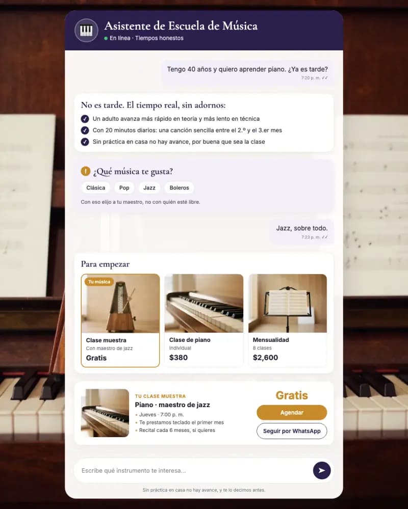 Asistente de IA para escuela de música