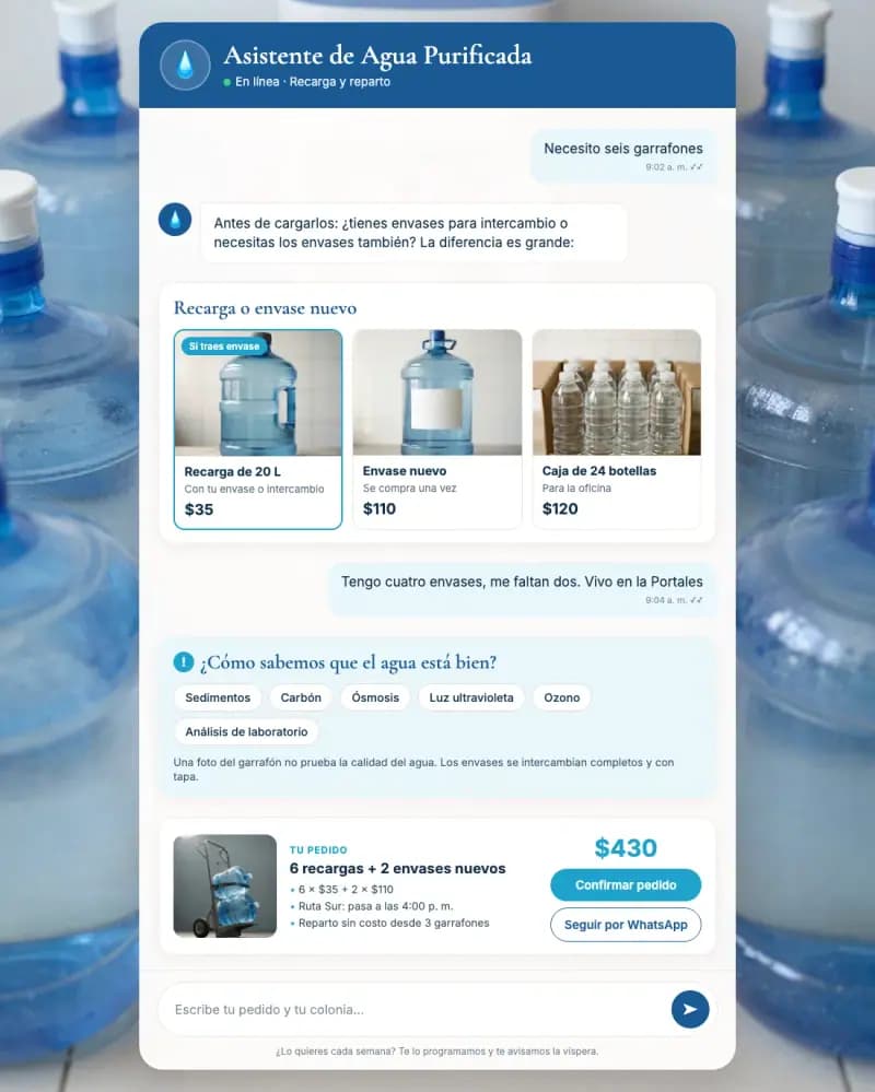 Asistente de IA para purificadora de agua