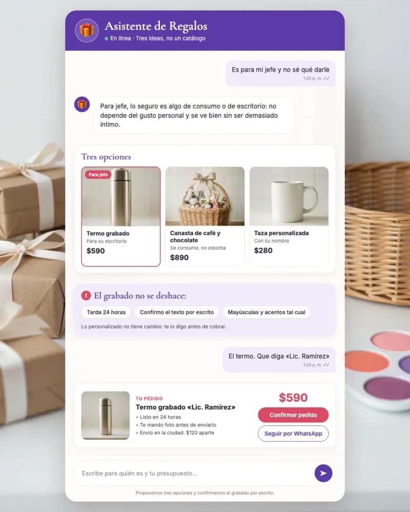 Asistente de IA para tienda de regalos