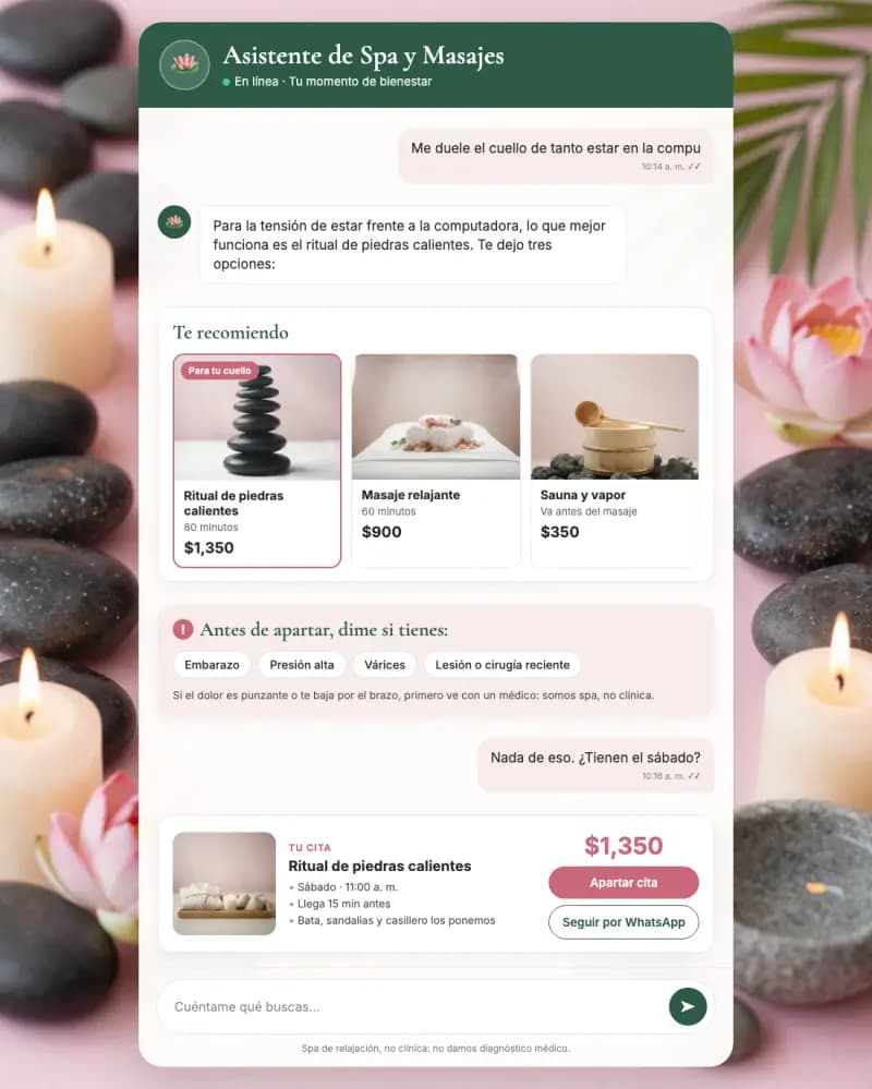 Asistente de IA para spa y masajes