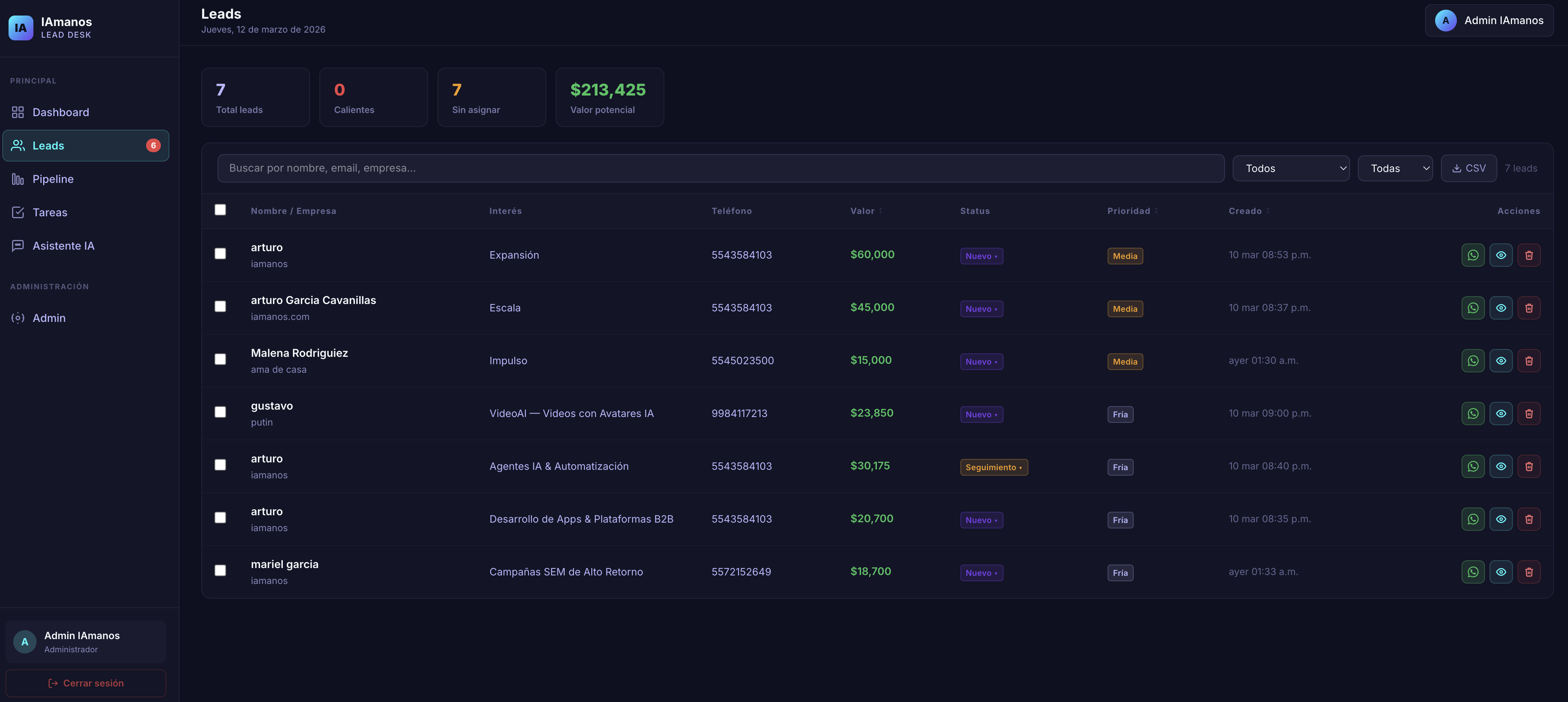 IAmanos Lead Desk — CRM