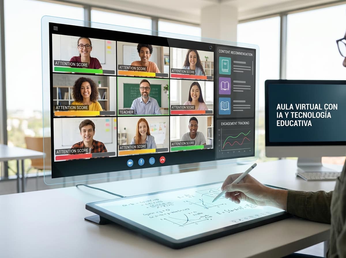 Aula virtual con tecnología educativa e inteligencia artificial