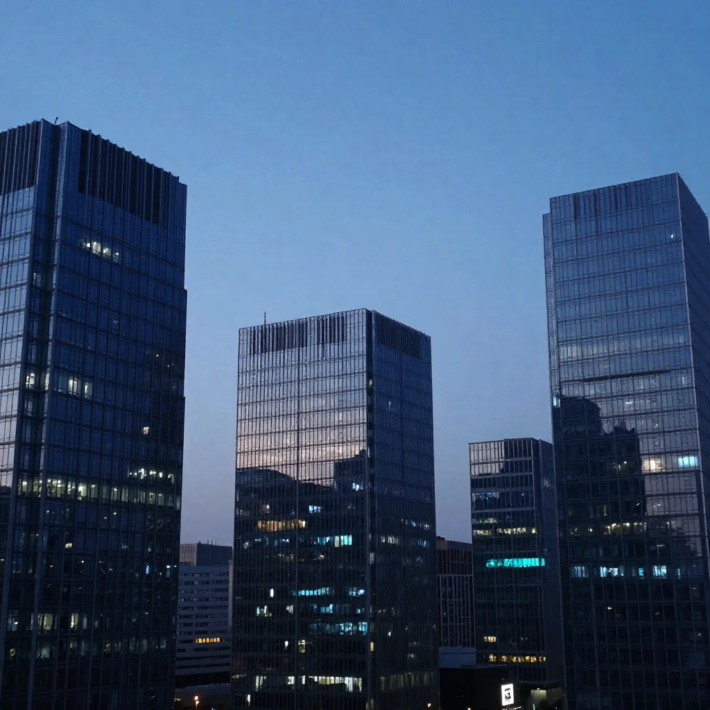 Torres de oficinas al anochecer.