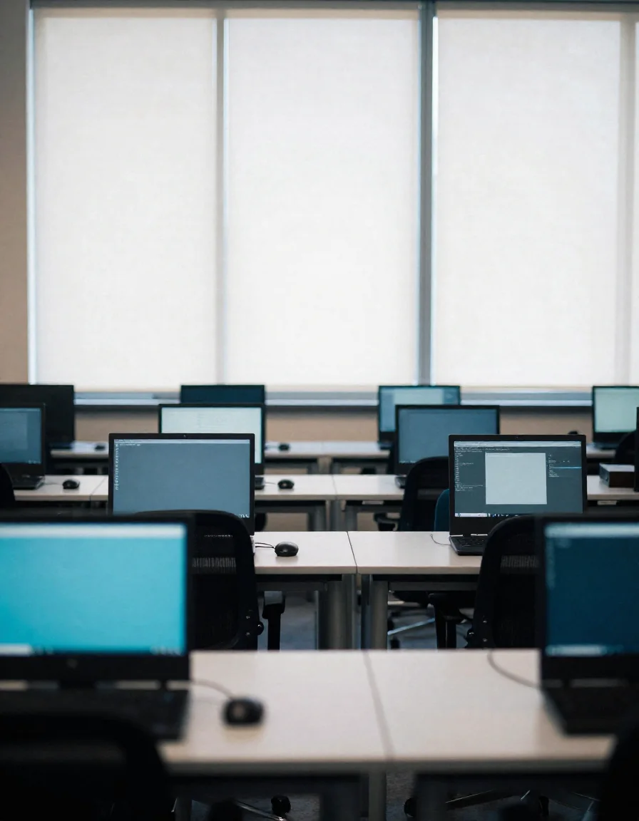 Un salón de clases vacío.
