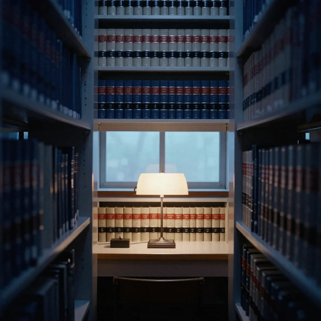 Libros de derecho en una biblioteca.