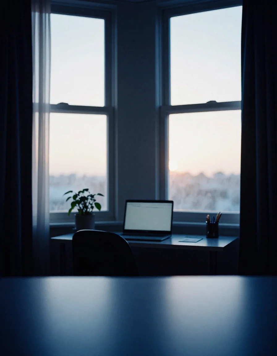 Un escritorio al amanecer.