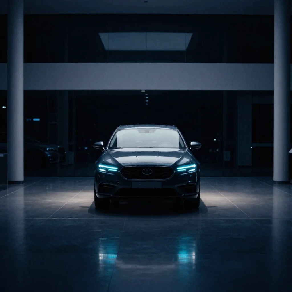 Un auto en una sala de exhibición.