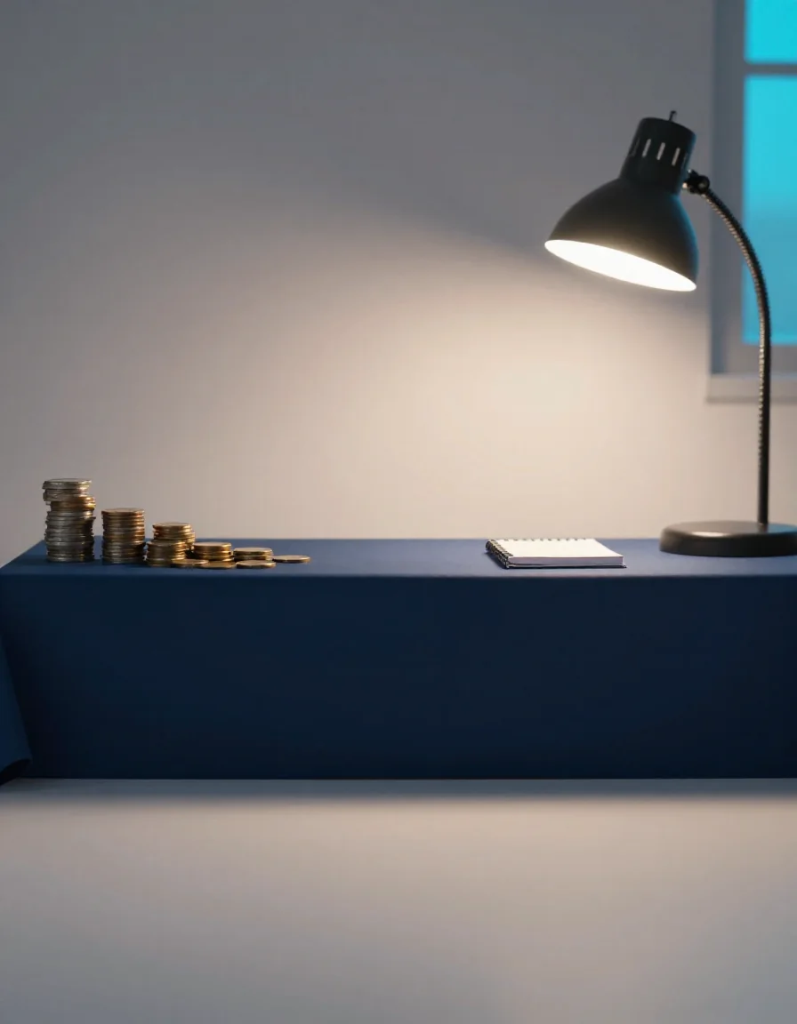 Pilas de monedas sobre una mesa.