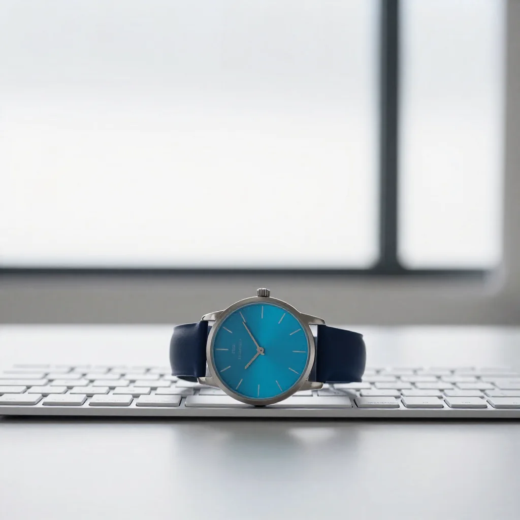 Un reloj de pared sobre un escritorio.