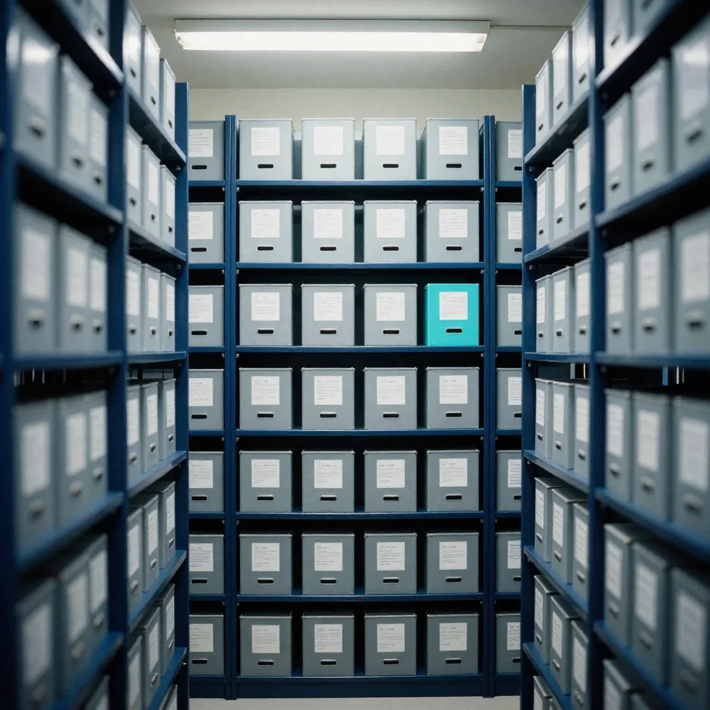 Estantes con cajas de archivo.