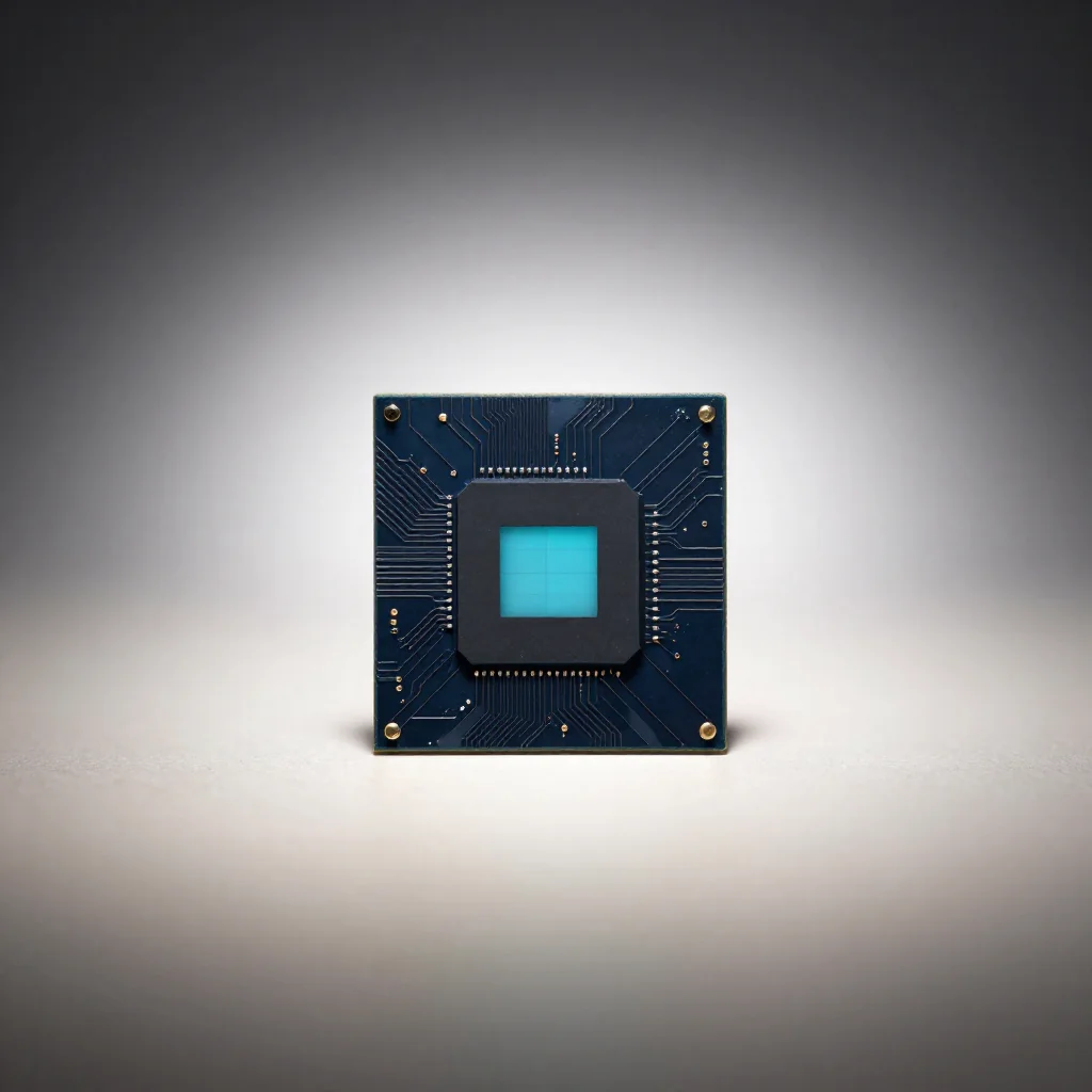 Un chip sobre una placa de circuito.