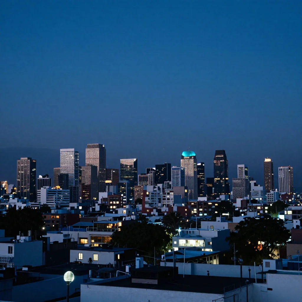 Una ciudad mexicana al anochecer.