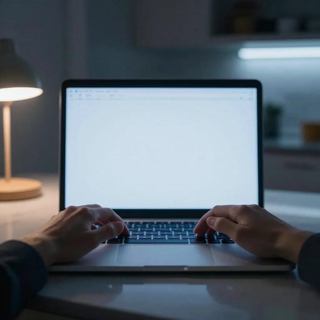 Manos escribiendo en una laptop.