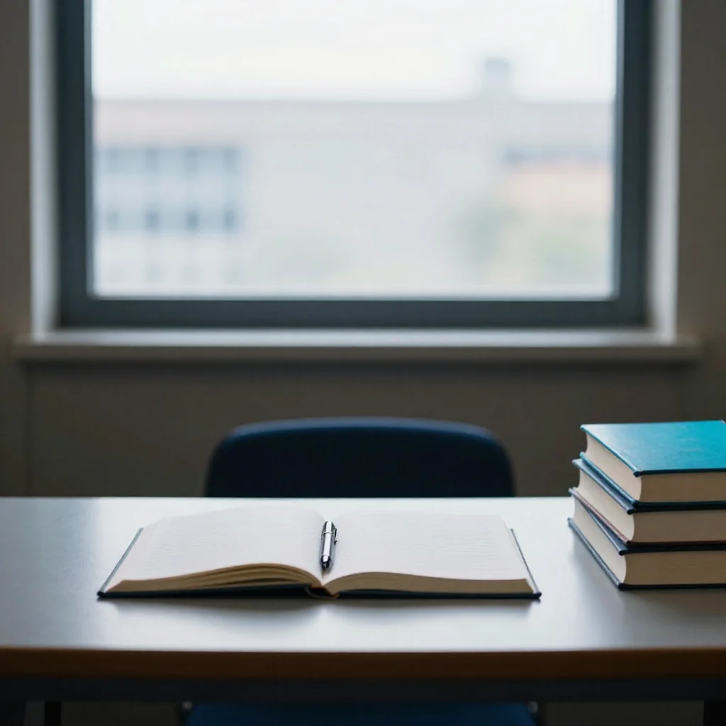 Libros y una libreta sobre una mesa.