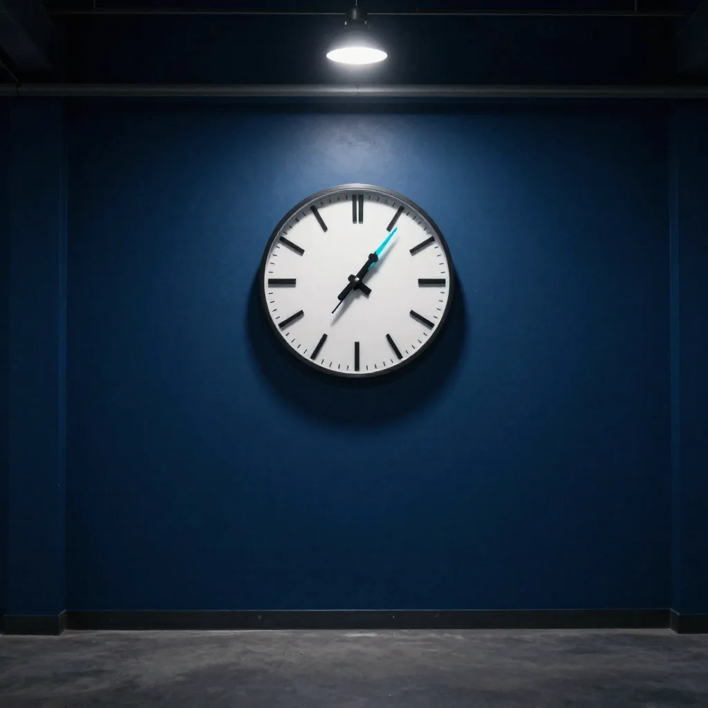 Un reloj de pared sobre un escritorio.
