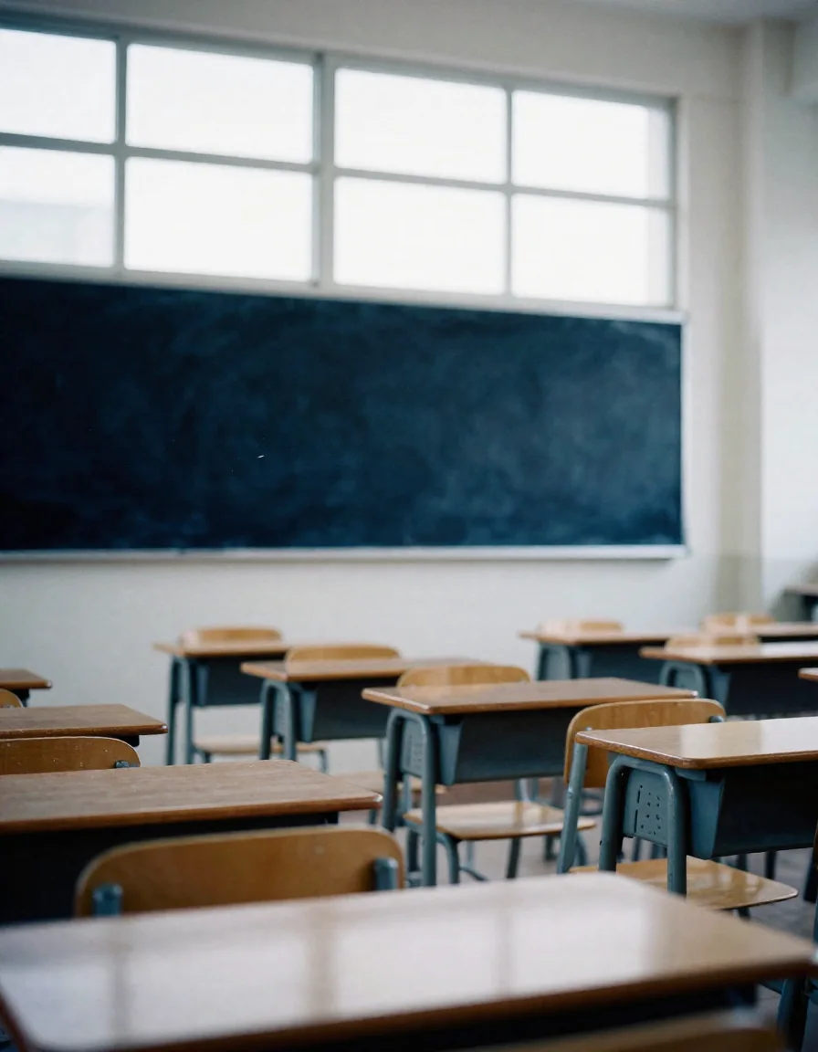 Un salón de clases vacío.