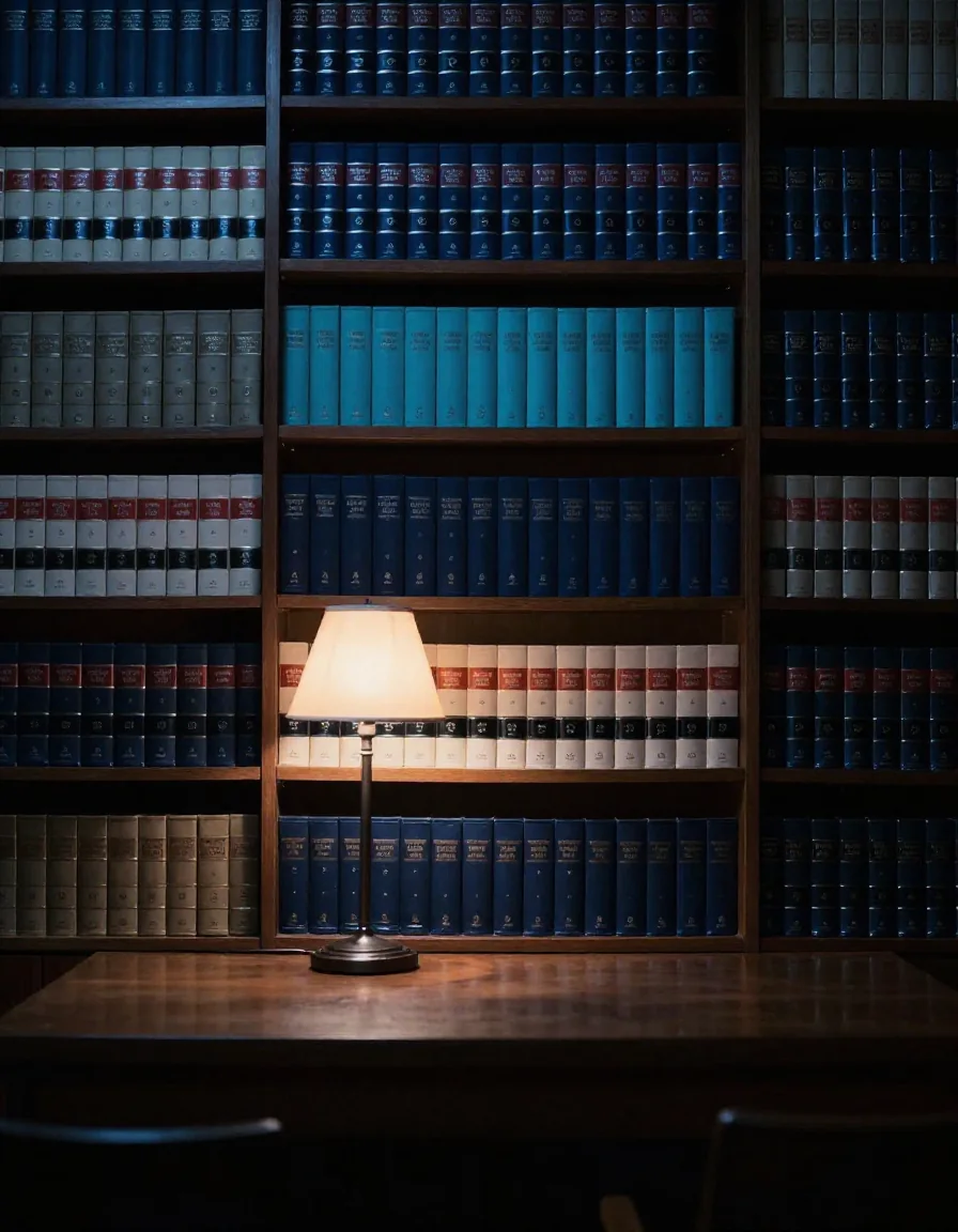 Libros de derecho en una biblioteca.