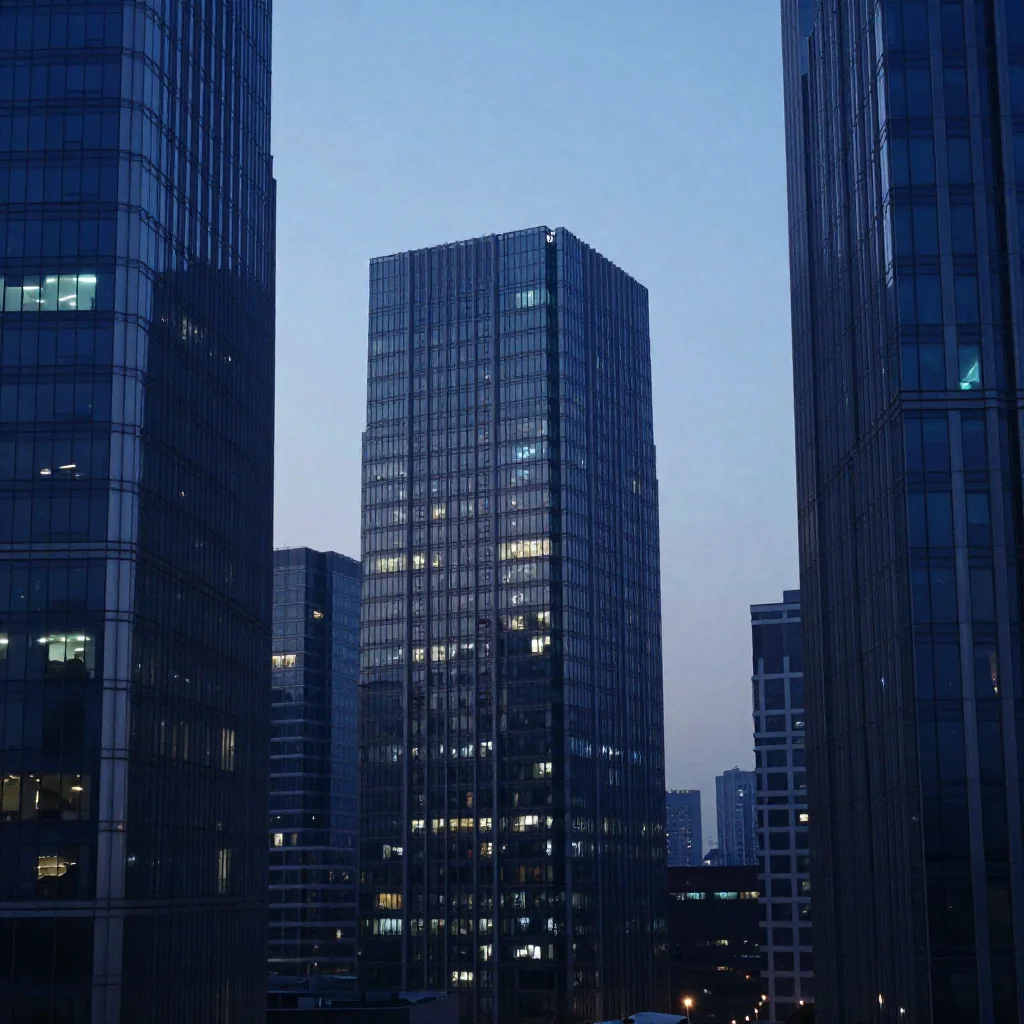 Torres de oficinas al anochecer.