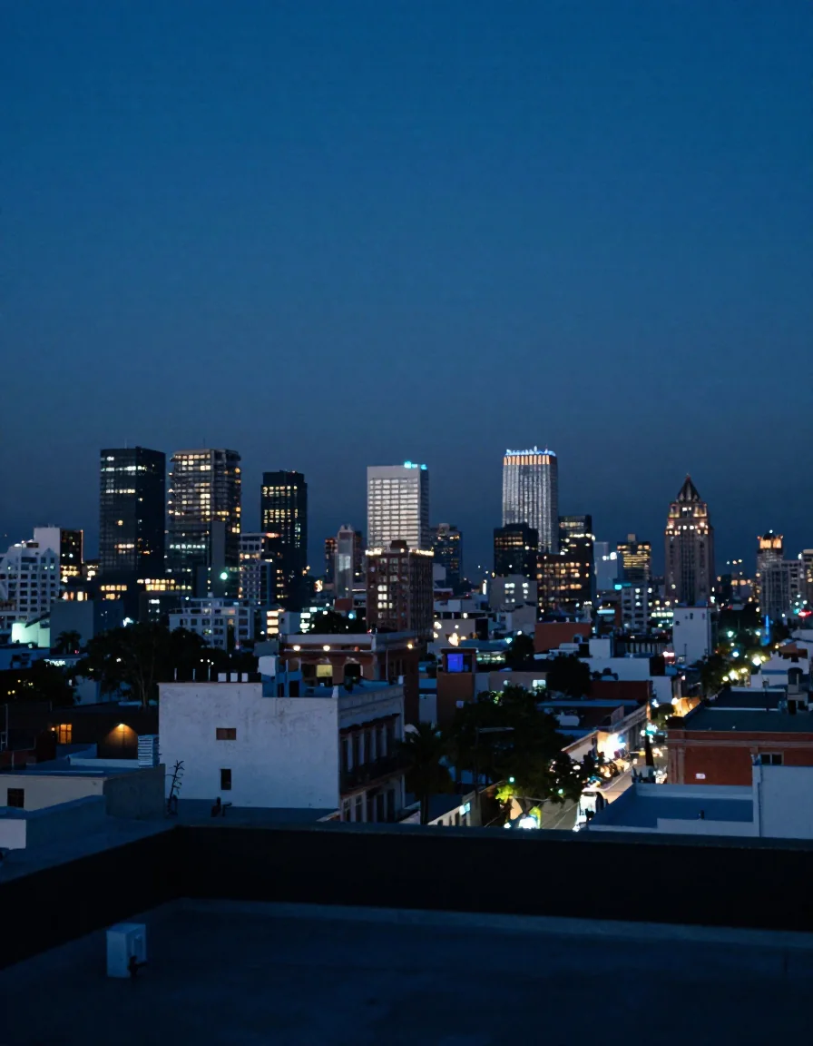 Una ciudad mexicana al anochecer.