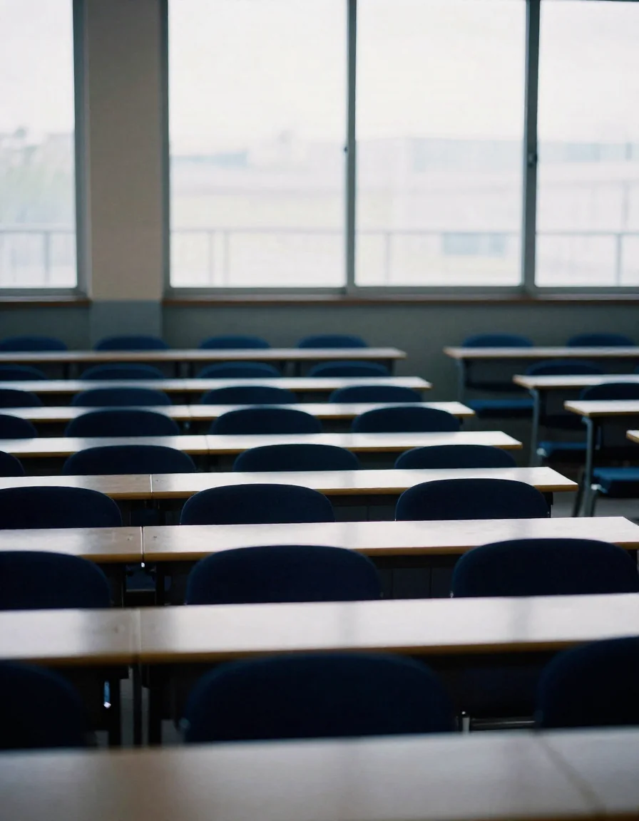 Un salón de clases vacío.