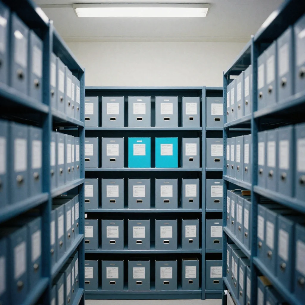 Estantes con cajas de archivo.