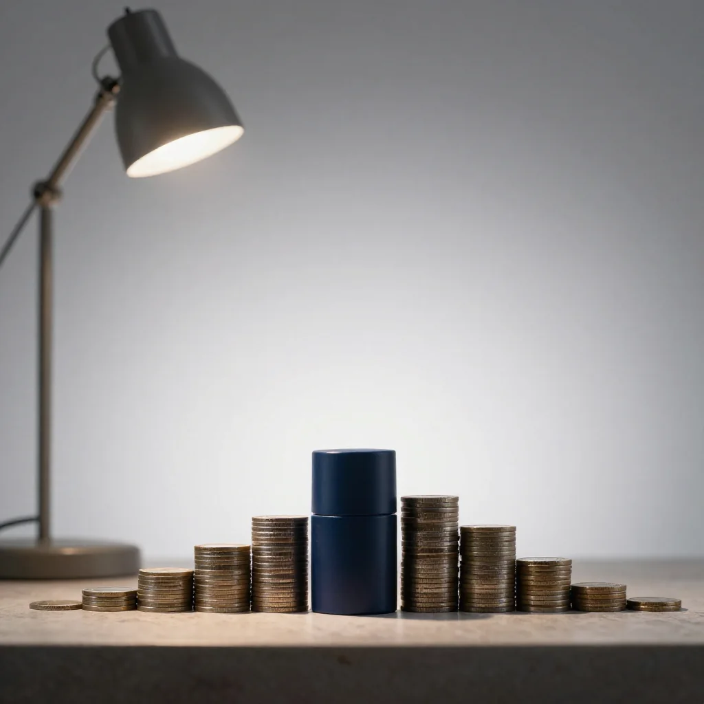 Pilas de monedas sobre una mesa.