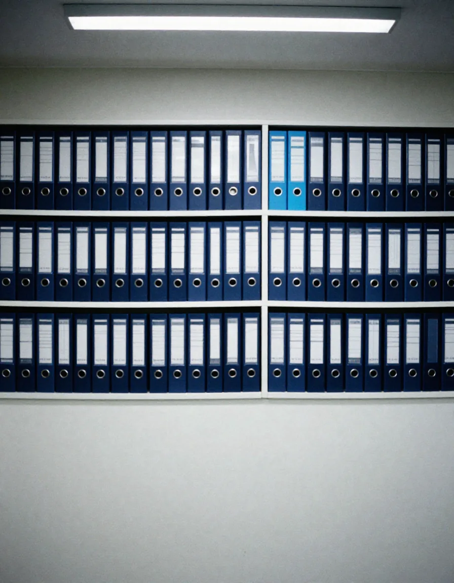 Estantes con cajas de archivo.