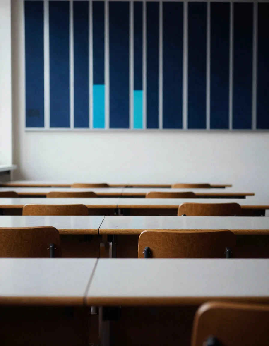 Un salón de clases vacío.