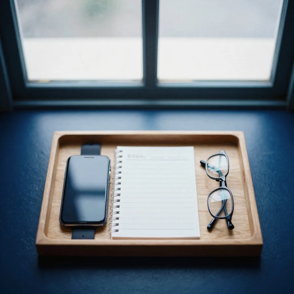 Una tableta y una libreta sobre un escritorio.