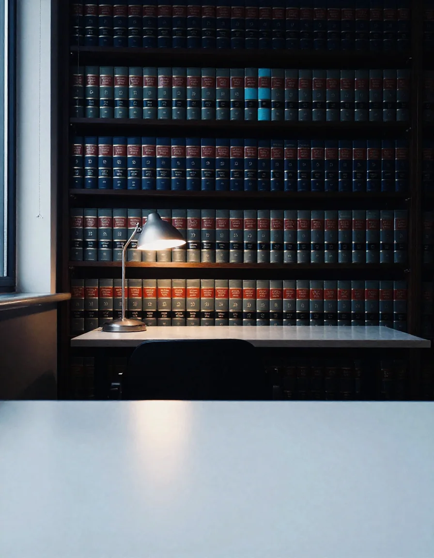 Libros de derecho en una biblioteca.