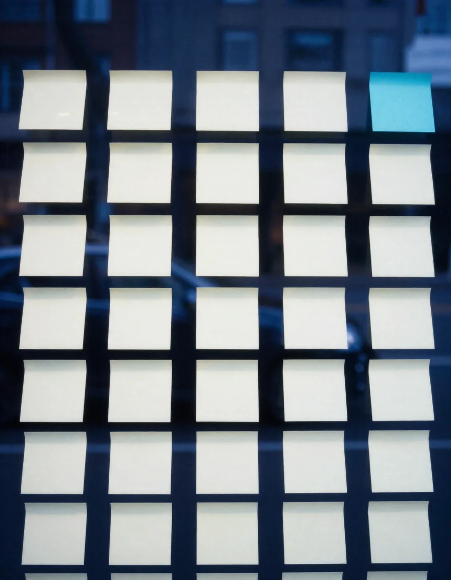 Notas adhesivas ordenadas en columnas.