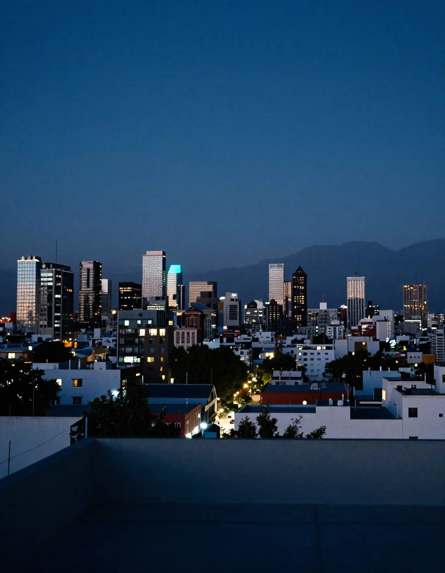 Una ciudad mexicana al anochecer.