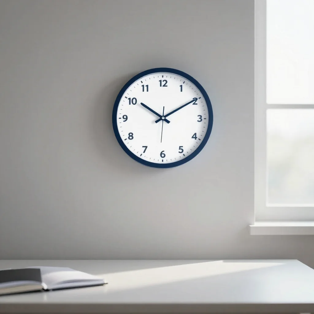 Un reloj de pared sobre un escritorio.