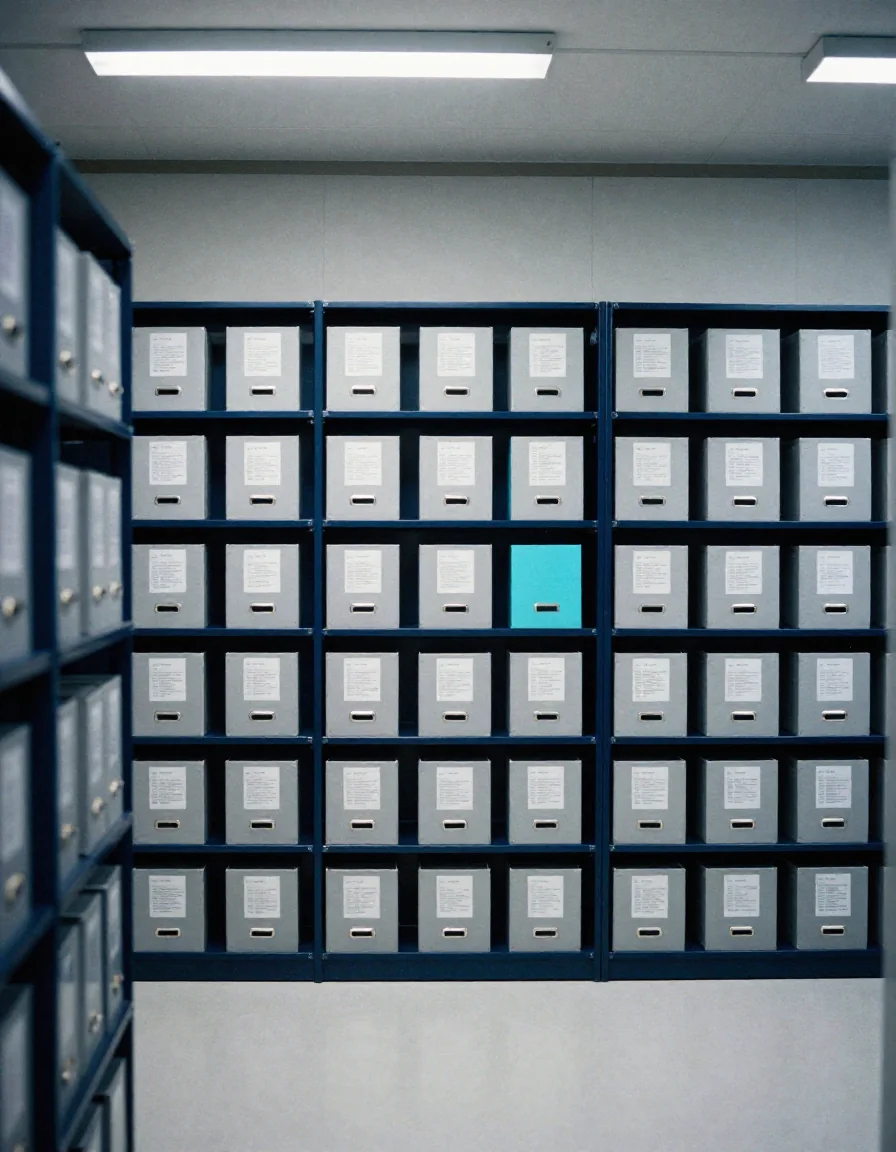 Estantes con cajas de archivo.