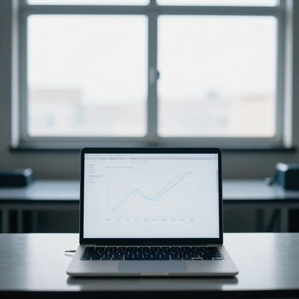 Gráficas impresas junto a una laptop.