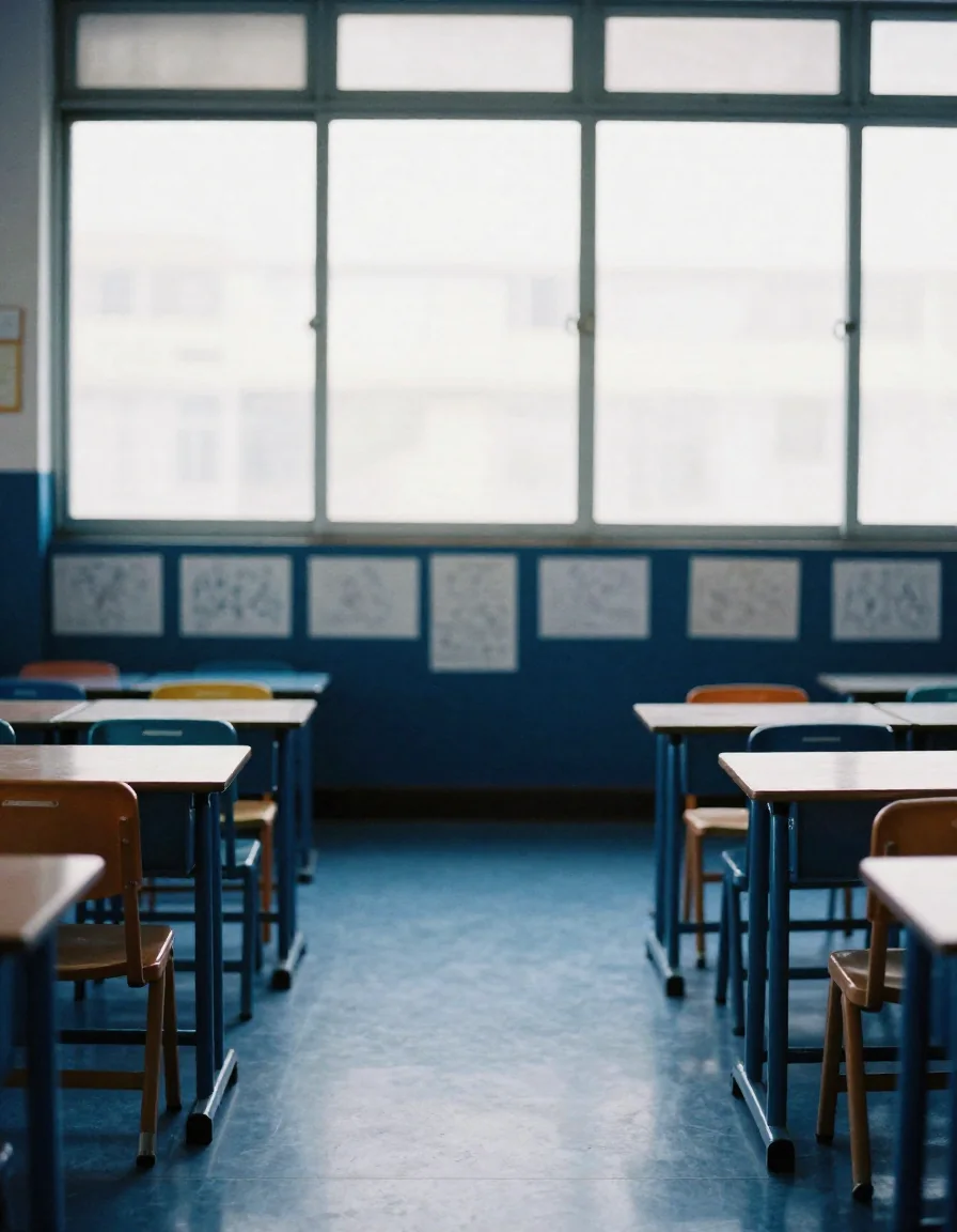 Un salón de clases vacío.