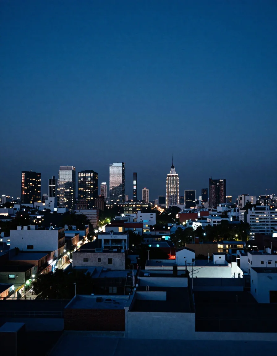 Una ciudad mexicana al anochecer.