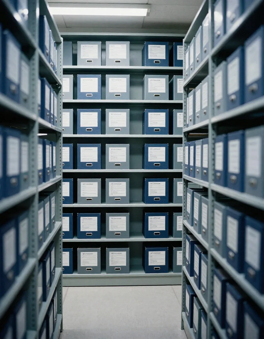 Estantes con cajas de archivo.