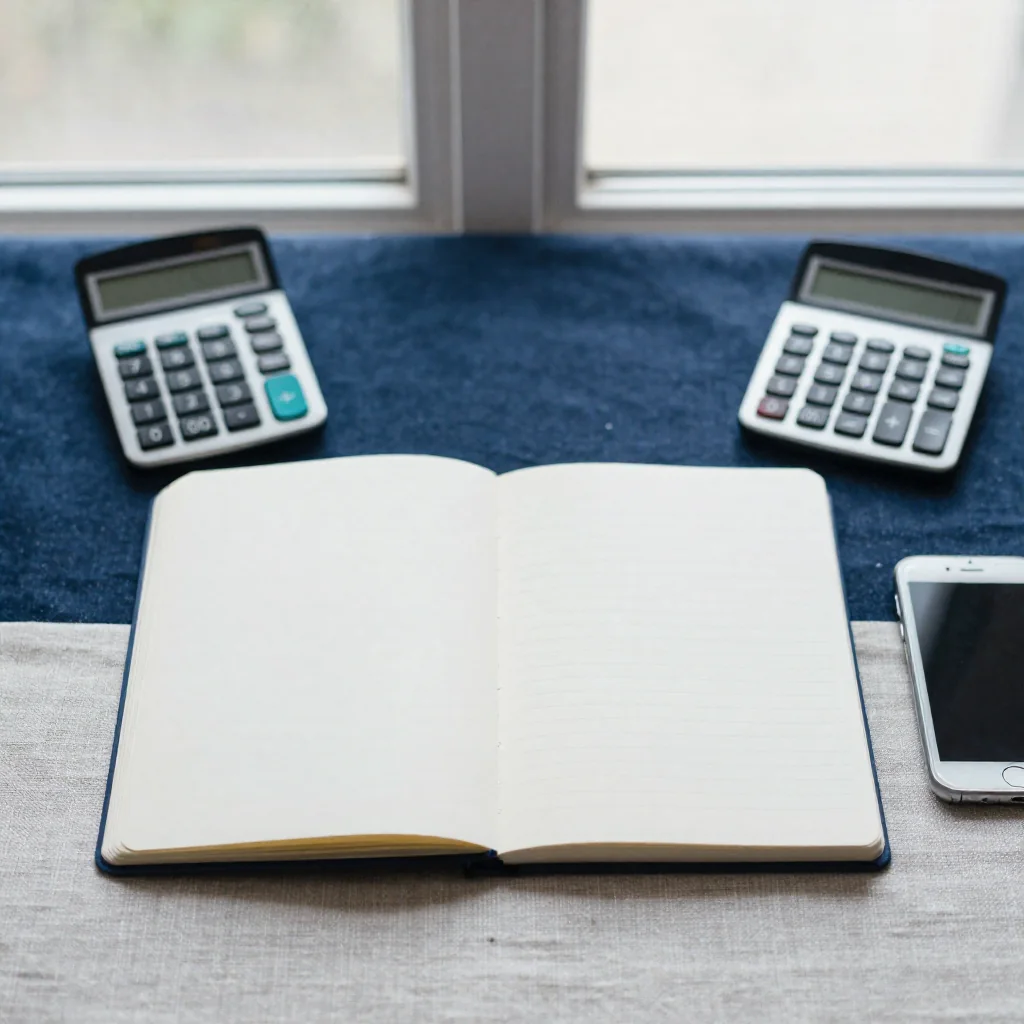 Una tableta y una libreta sobre un escritorio.
