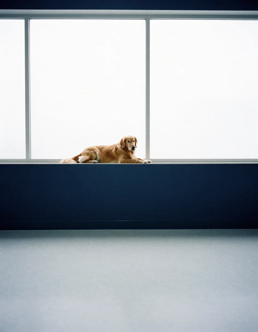 Un perro en la sala de espera de una veterinaria.