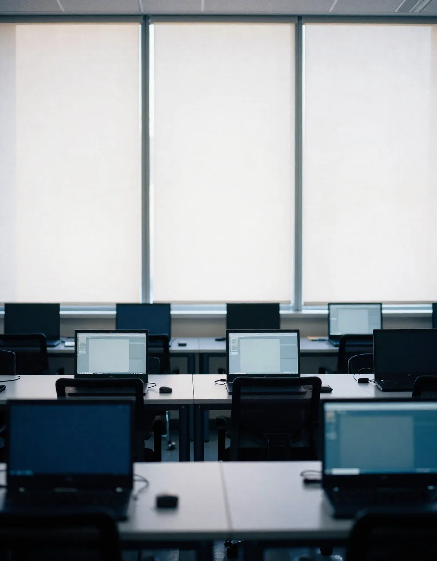 Un salón de clases vacío.
