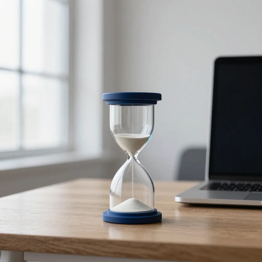 Un reloj de pared sobre un escritorio.