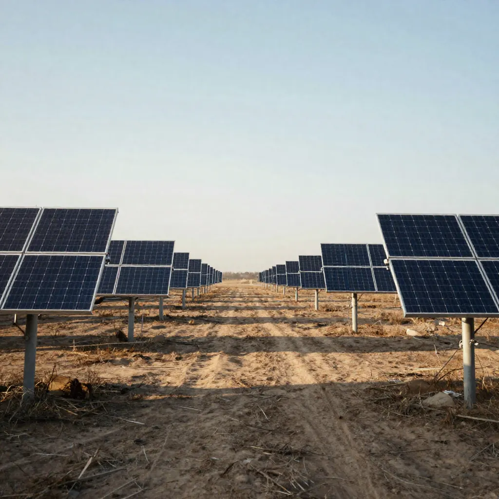 Paneles solares en un campo abierto.
