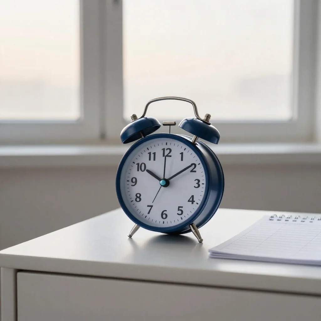 Un reloj de pared sobre un escritorio.