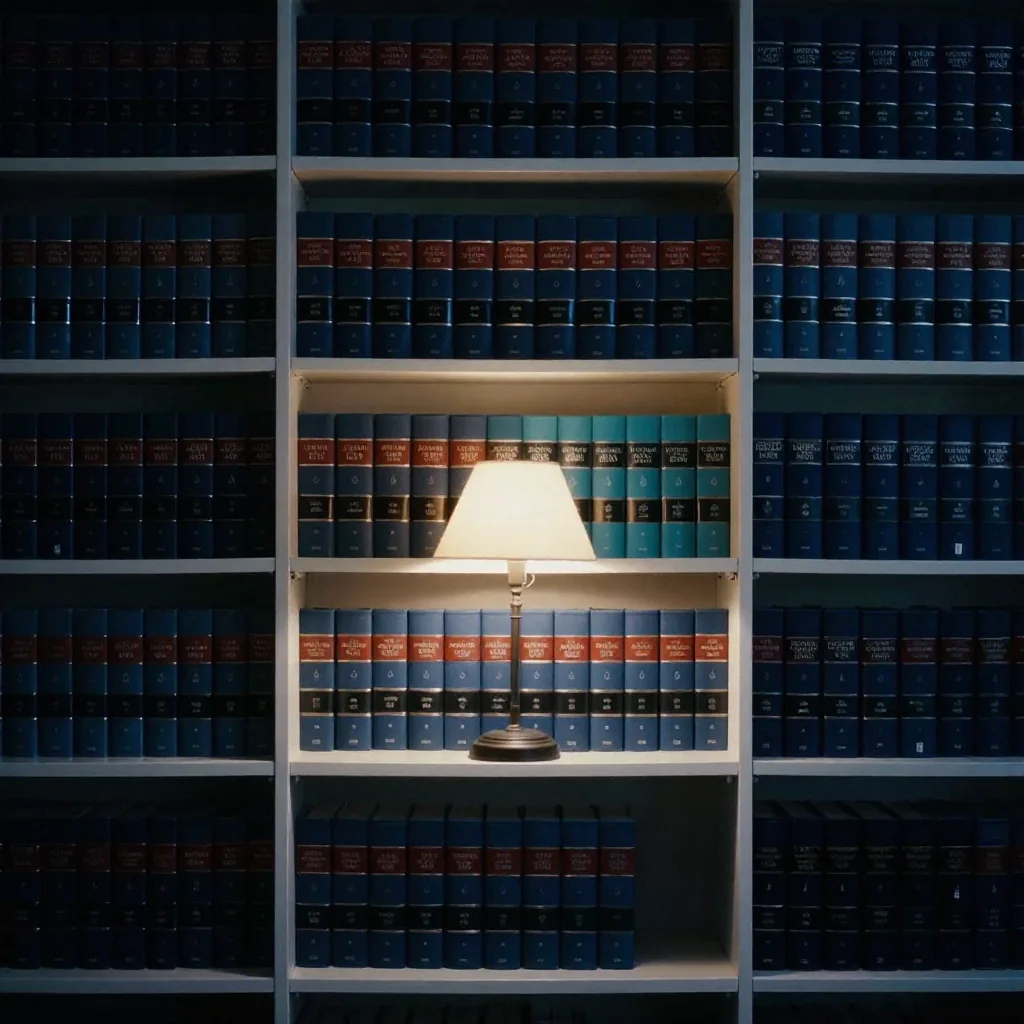 Libros de derecho en una biblioteca.