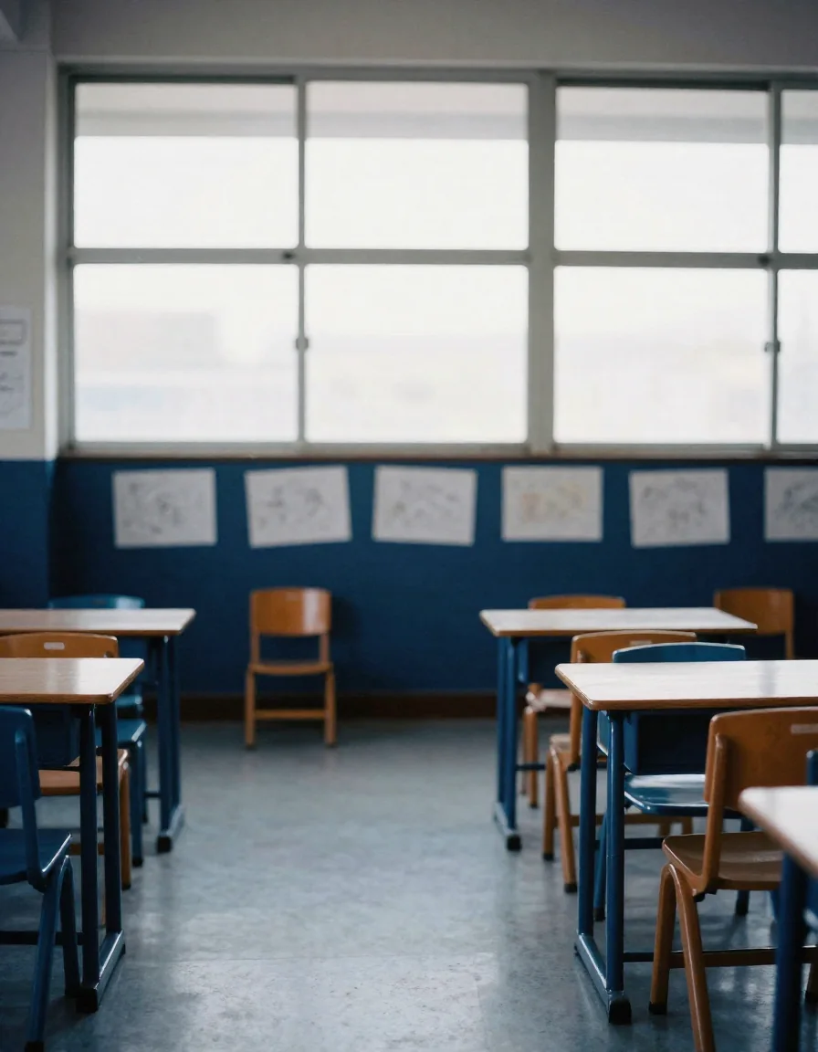 Un salón de clases vacío.