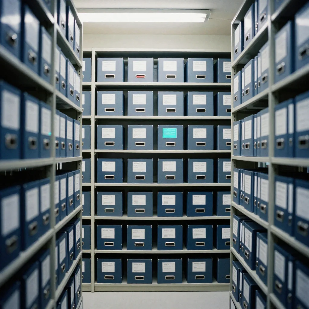 Estantes con cajas de archivo.