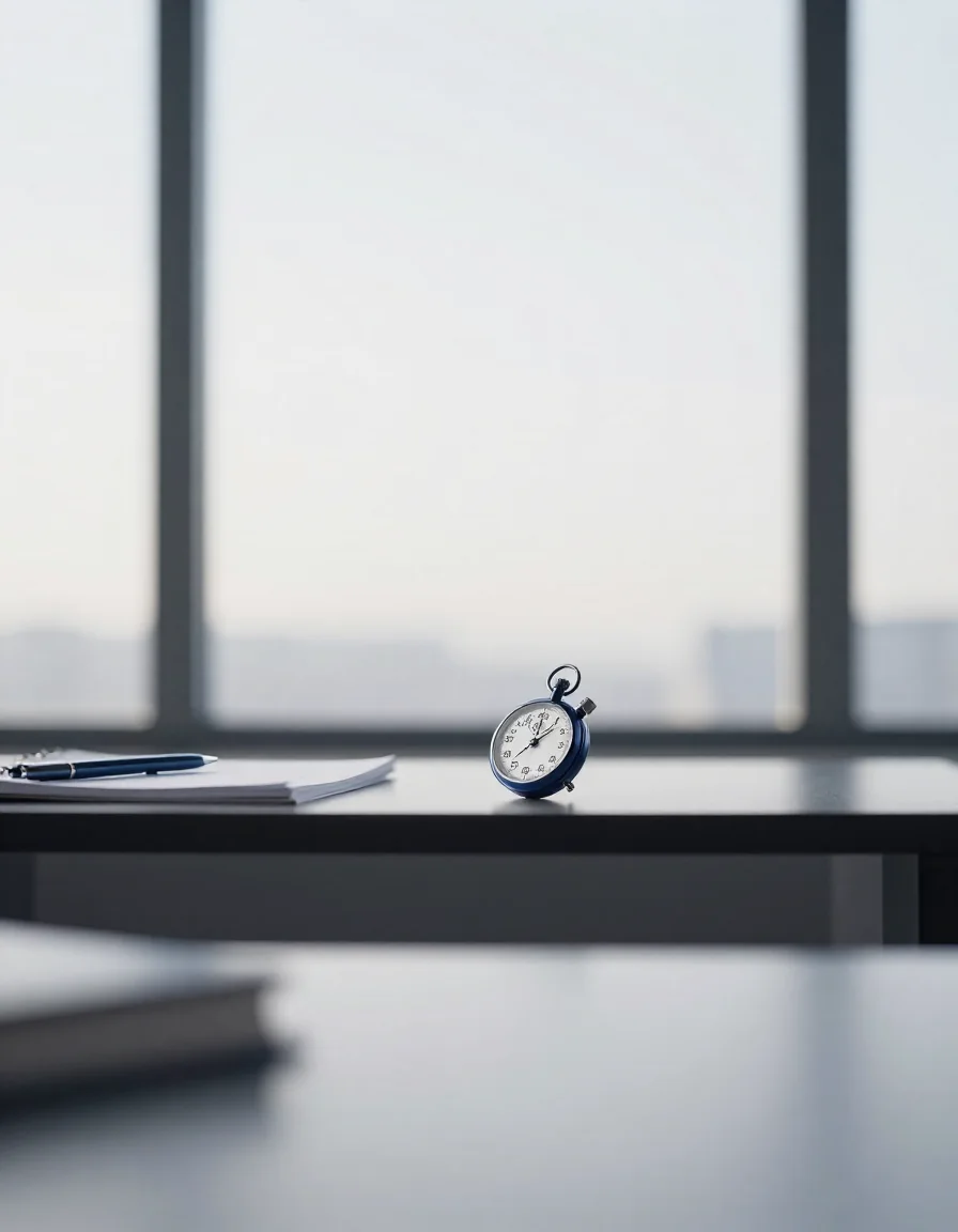 Un reloj de pared sobre un escritorio.